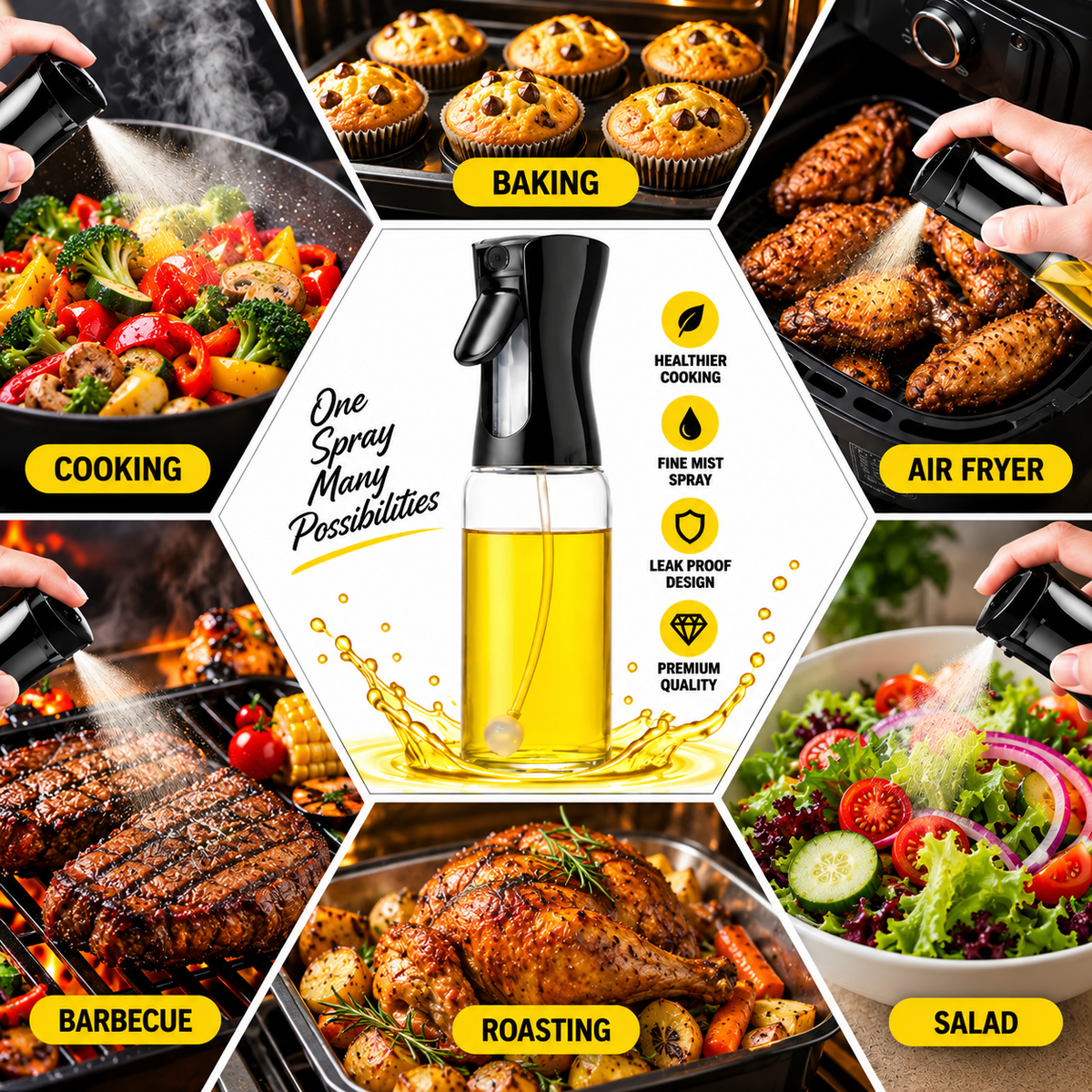 2-in-1 Oil Sprayer & Dispenser Bottle – Fine Mist Cooking Oil Spray for Kitchen, Air Fryer & BBQ
