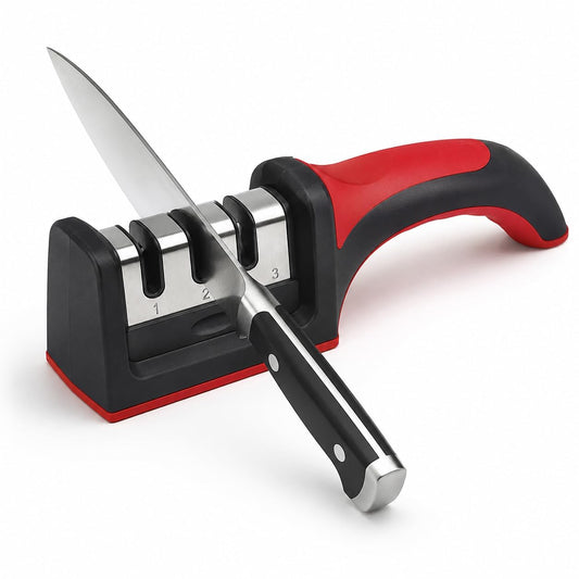 3-Stage Manual Knife Sharpener | Ergonomic Non-Slip Handle for Kitchen Knives & Steel Blades