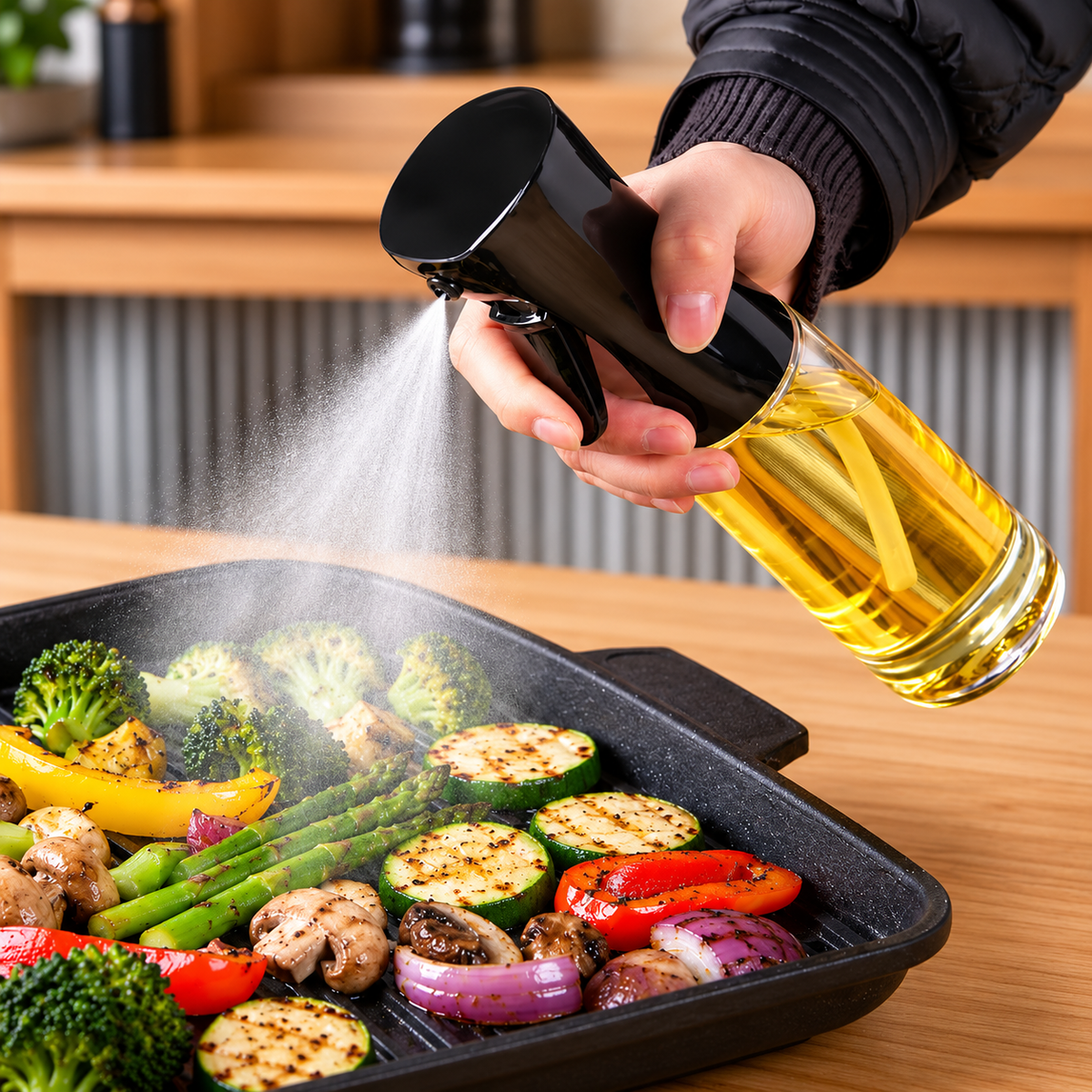 2-in-1 Oil Sprayer & Dispenser Bottle – Fine Mist Cooking Oil Spray for Kitchen, Air Fryer & BBQ